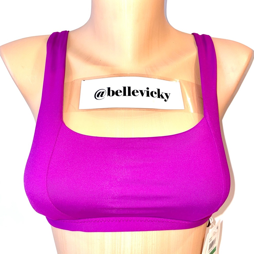 🆕Becca Swim PurpleTop Tie Back Removable Cup Sz L $58 E151